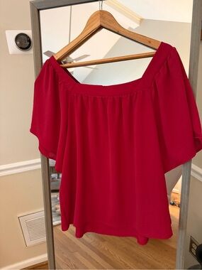 Pixi & Ivy Red Off Shoulder Blouse Large Flutter Sleeve